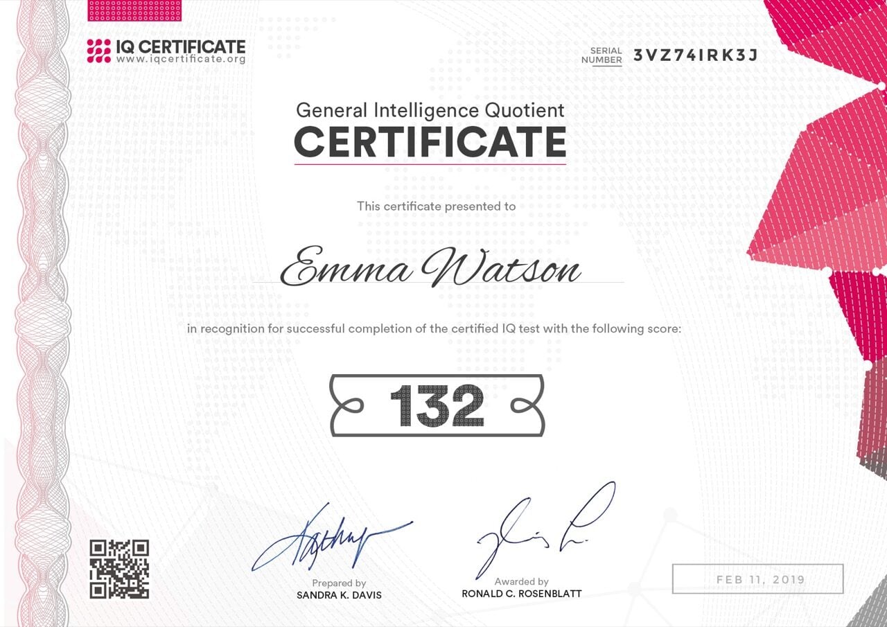 Sample IQ Certificate
